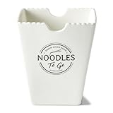 Diese asiatische Nudelschale zum Mitnehmen aus weißem Porzellan hat folgende Maße: (LxBxH) 11,5x11,5x12,5