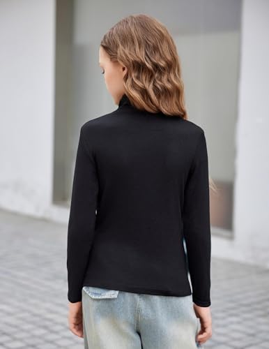 Arshiner Mädchen Langarmshirt Rollkragen Weiches Schule Unterziehshirt für Kinder Einfarbiges Dünnes Basic Oberteil für Herbst Winter Hautfreundlich Leicht Tops Schwarz T-Shirt 6-7 Jahre