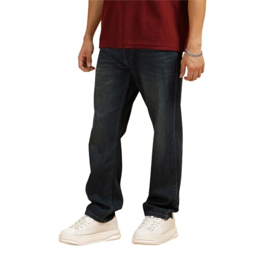 Image of WROGN Men's Mid-Rise Jeans | 100% Cotton | Anti-Fit Relaxed Silhouette