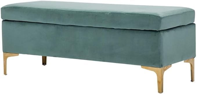 Banc rectangulaire bleu 120cm avec coffre de rangement ottoman pour bout de lit chic