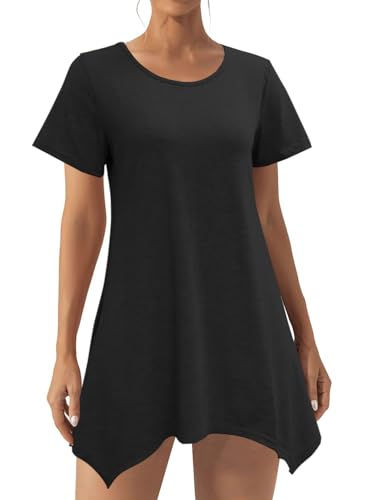 crazy bean Camiseta Manga Corta Mujer Verano Longitud T-Shirt Basicas con Cuello Redondo Tallas Grandes Casual Camisetas Vestido Yoga Larga y PlegableColor Sólido,Negro,M
