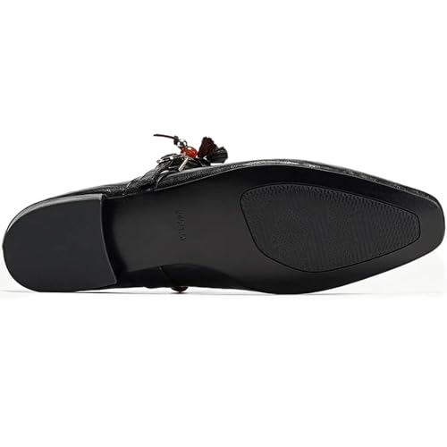 Boho Chic Style Mary Jane Shoes for Women with Single-Strap Metal Buckle Beaded Decoration Genuine Leather Flats2