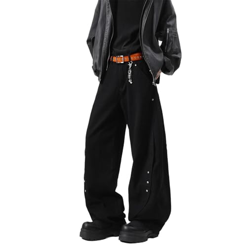 Men's Jeans Spring American Color Block Wide Leg Denim Long Pants for Men