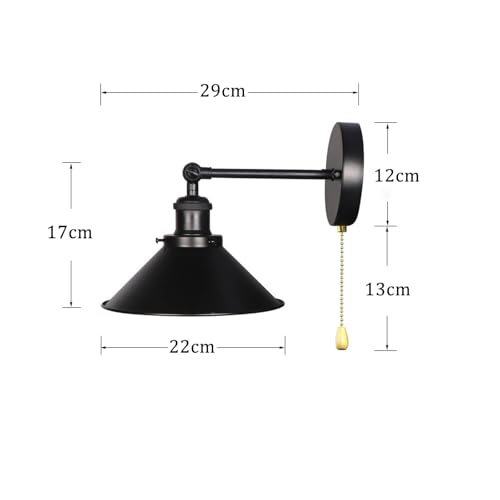 Lámparas de pared con interruptor E27 aplique vintage industrial negro interior 2