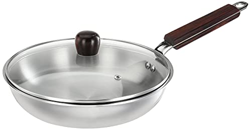 Amazon Brand - Solimo Tri-ply Frying Pan with Glass Lid and Wooden Handle, 24cm