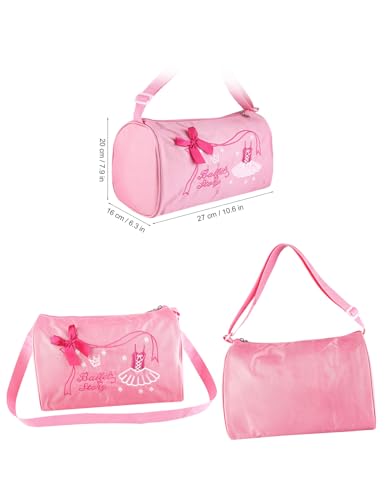 Dance Bag for Girls 4-6, Waterproof Nylon Sports Kids Duffle Bag, Gymnastics Bag with Double-Layer Design, Adjustable Strap & Spacious Storage – Ideal for Dance,Ballet, Gym, Travel (Pink)2