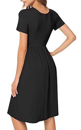 DB MOON Women Short Sleeve Casual Dresses V Neck Knee Length Beach Dress with Pockets - Image 3