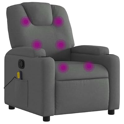 UERNGFTKM Manual Reclining Chair with 6 Massage Points, Dark Grey Fabric Vibration Massage Recliner, 135-Degree Tilt, Cup Holders and Side Pocket, Wood and Metal Frame