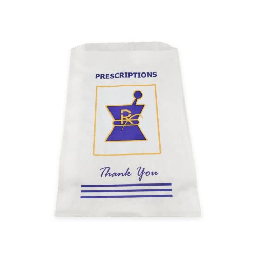 Weber's Wonders 100 PACK Prescription White Pharmacy Paper Bags - Medicine Container Grocery Bag - Lunch Bag Party Favor Bag - 5” x 10