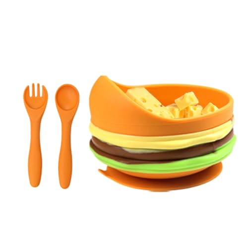 Juego de alimentación de silicona para niños, comiendo al bebé con succión - herramientas de destete para niños, comedor para niños con cuchara y tenedor