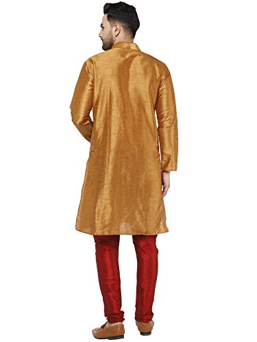 Image of SKAVIJ Men's Art Silk Self Design Kurta Pajama Mandarin Collar 2-Piece Ethnic Festive Dress