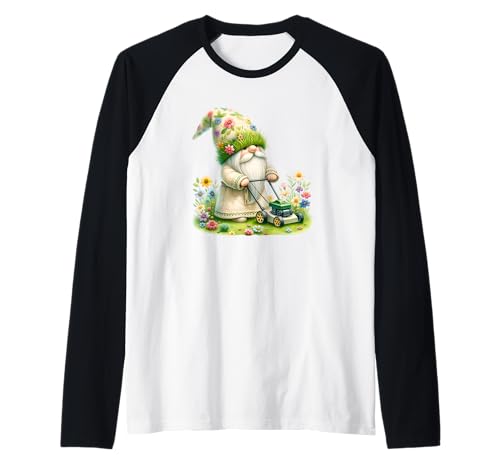 Lawn Mowing Stuff For Lawn Mower Lovers Floral Spring Gnome Camiseta Manga Raglan