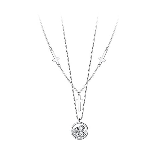 Collier de clavicule double rang finition miroir avec pendentifs croix et médaille