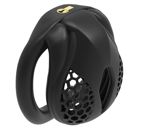 Breathable Honeycomb Penis Cage Set with 4 Flat Rings Small Cock Cages Men Chasity Device Slave Sex Toy Extreme Bondage with Large Urinal Design (Black Flat-Micro)