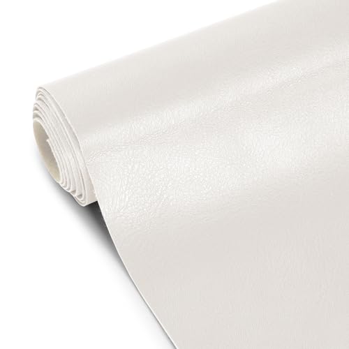 Faux Leather Fabric, Marine Vinyl Upholstery Fabric 55" x 180", 1.05mm Thick Soft Durable Synthetic Material for Sofa Chairs Bags Car Seats Furniture DIY Crafts Sewings, White