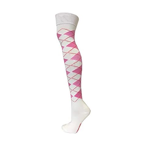 Cotton Rich Over The Knee Argyle Diamond Design Socks (Pink) Cover