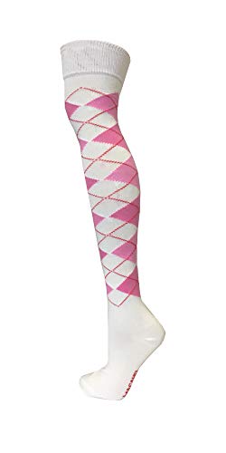 Cotton Rich Argyle Pink and White Over the Socks