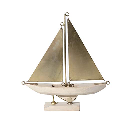 Sagebrook Home Wooden Sailboat ON Stand, White WASH, 19 x 4 x 22