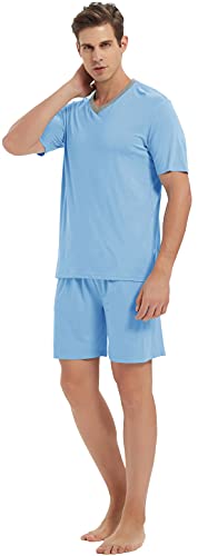 Image of MoFiz Mens Pajamas Set Short Sleeve PJ's Sleep Lounge Sleepwear Cool Pyjama Summer Sets Comfortable Lightweight