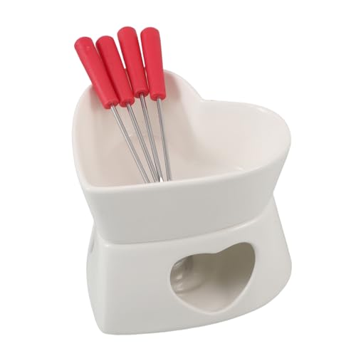 Cabilock 1Set Ceramic Dessert Fire Boiler Compact Chocolate Fondue Pot with Fork for Melting Cheese Storing Popcorn for Seafood Romantic Dinners and Gatherings