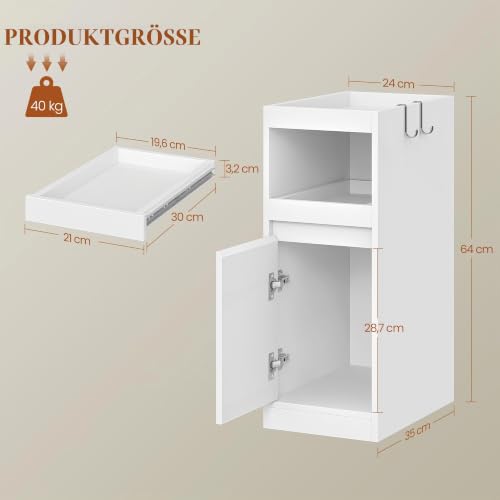 HEXCELEN Schmaler Nachttisch 2er Set mit Tablett, Weiß, 35 × 24 × 64 cm – Ansicht 3