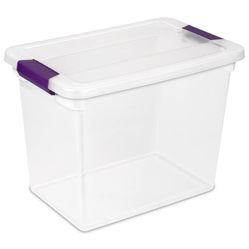 Image of Sterilite 27 Qt ClearView Latch Storage Box Stackable Bin with Latching Lid, Plastic Container to Organize Clothes in Closet, Clear Base, Lid, 12-Pack