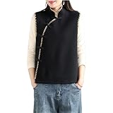 LIXINGHEITANG Retro Chinese Style Top Vest Women Modern Suit Shirt Loose Oriental China Traditional Ethnic Blouse Clothing s1 Black M