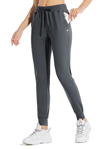 Willit Women's Fleece Lined Joggers Warm Pants Running Thermal Sweatpants Winter Athletic Hiking Water Resistant with Pockets Deep Gray XS