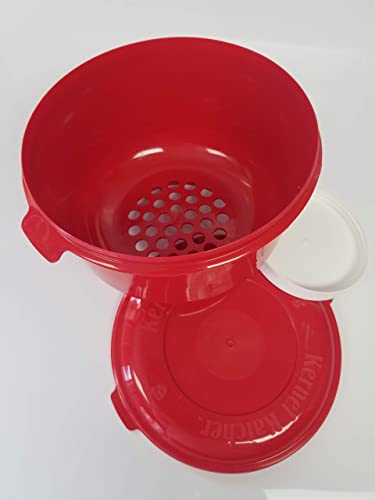Apsi Store Kernel Katcher Popcorn Bowl Set - Popcorn Bowl Strainer Sifter Shaker Kernel Catcher And Separator, Large And Reusable With Lid, Dishwasher Safe, Recycled Plastic With Handle (Red) #TOP1