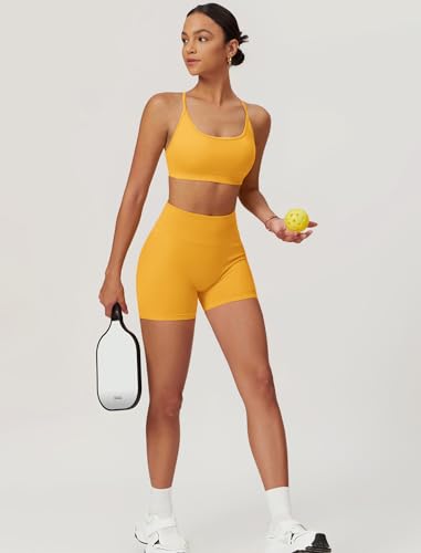 2 Piece Workout Sets for Women - Work Out Gym Clothes Set for Woman Yoga Outfits for Womans Sports Bra and Shorts Set Yellow M — view 3