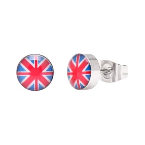 Stainless Steel British Flag Section Button Stud Earrings Cover