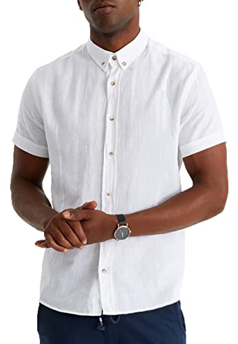Leif Nelson Leinenhemd Herren Sommer weiß kurzarm/Leinen Hemd für...