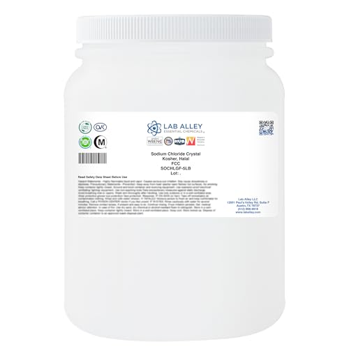 Sodium Chloride Crystal, FCC Grade, Kosher Certified, Halal, GMO Free, Great for Cooking and Baking (5 Pounds)