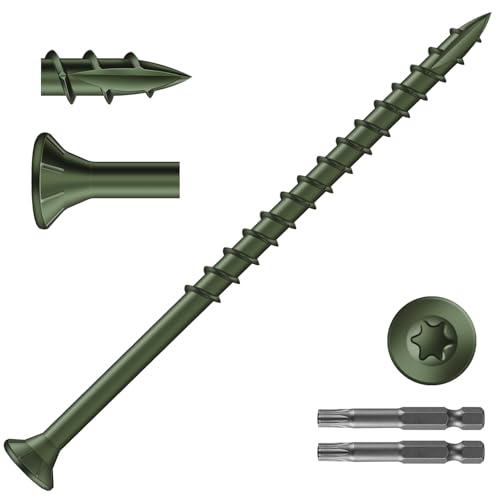 Image of #10 x 3-1 /2 inch Deck Screws (464Pcs) 8lb. Exterior Wood Screws. Carbon Steel, Green, Flat Head, Rust Resistant epoxy Coated, with T25 Star Bit