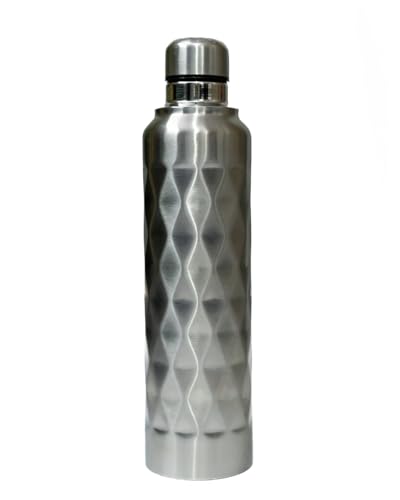Image of TRIBBO Stainless Steel Water Bottle 1 litre, Water Bottles For Fridge, School,Gym,Home,office,Boys, Girls, Kids, Leak Proof(SILVER,SIPPER CAP, SET OF 1, 1000 ML Model-diamond)