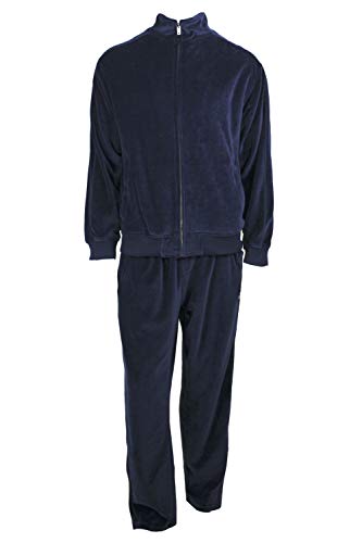 Sweatsedo Mens Velour Tracksuit (Solid Navy Blue, Large)