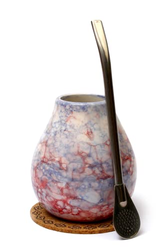 Mate Green Mate Tee Trink-Set für zwei Personen ● 3x50g verschiedene Arten von, 2 matera, bombillas ● Geschenk Paare ● Mate Tee Tasse ● Keramik Mate Tee Becher ● Yerba Mate-Tee mit Frucht