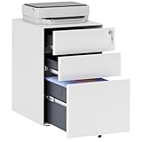 Vinsetto 3-Drawer Mobile Filing Cabinet, Steel Lockable File Cabinet for A4, Legal, Letter, Compact Under Desk Storage Unit with Pre-Assembled Body Except Wheels for Home Office, 39 x 48 x 59cm, White - Image 1