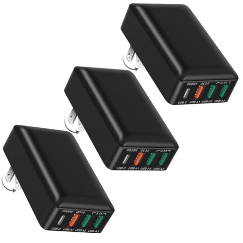 Flat USB C Charger, OKRAY 3-Pack 40W 4-Port Fast Charging Blocks Foldable Wall Plug QC/PD3.0 Type C Phone Charger Multiport Travel Power Adapter for iPhone 15 14 13 12 Pro Max, Galaxy S24 S23 A55 A54