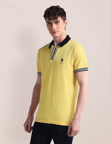 Image of U.S. Polo ASSN. Solid Slim Fit Polo T Shirts for Men - 100% Cotton, Half Sleeve Mens Tshirt
