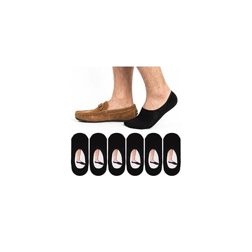 ADFOLF 6 Pack No Show Socks Mens Casual Low Cut Thin Loafers Non Slip Boat Liners (9-13, Black)