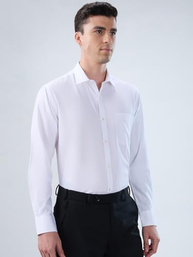 Image of Park Avenue Men Slim Fit Solid Pattern Cotton Polyester Blend Semi Cutaway Collar Full Sleeve Casual Shirt