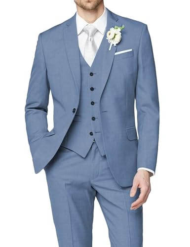 Men Slim Fit Suits - 3 Piece Suits for Men Wedding Groomsmen Prom Business Suit One Button Blazer Aquamarine