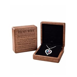 Wife Necklace from Husband with Message on Wooden Keepsake Box