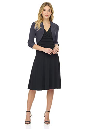 Image of Rekucci Women's Chic Soft Knit Stretch Bolero Shrug with Ruched Sleeves