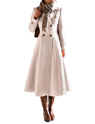 IDEALSANXUN Long Wool Coat for Women 2025 Fall Winter Double Breasted Trench Coat Coatigan Peacoat Maxi Dress Jackets, Beige, L