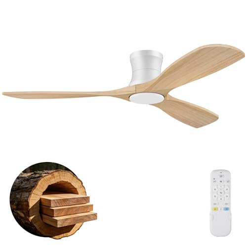 Image of 52 inch Low Profile Wood Ceiling Fans with Lights Remote,Flush Mount,Modern