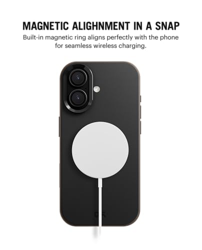 Image of DailyObjects Leatherite Case for iPhone 16 Compatible with Mag-Safe Wireless Charging | Black-Beige Hybrid Magnetic Back Cover