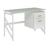 Mayline SOHO Glass Top Desk with 2 Drawer File, Textured White Laminate