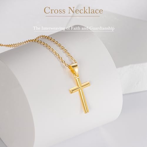 14K Gold Cross Necklace for Women Small Cross Necklace for Women 14K Gold Necklaces for Womens Trendy Modern Minimalist Inspiration Golden Jewelry for Womens Crosses Pendant (A-Cross)2